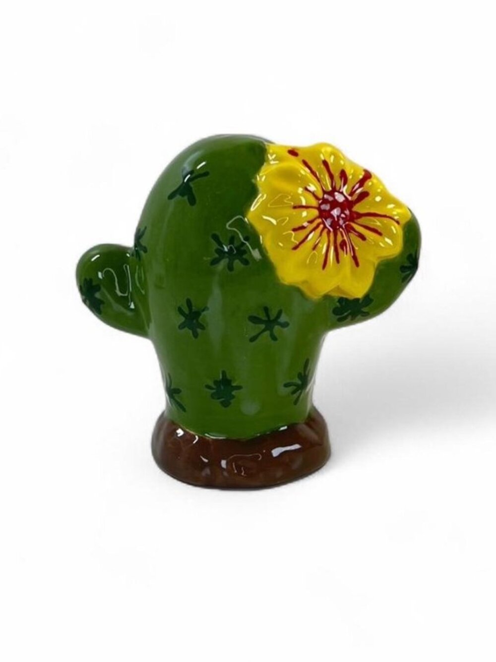 Ceramic Cactus Decor Green Yellow Flower Desert Decorative 4.5" Display